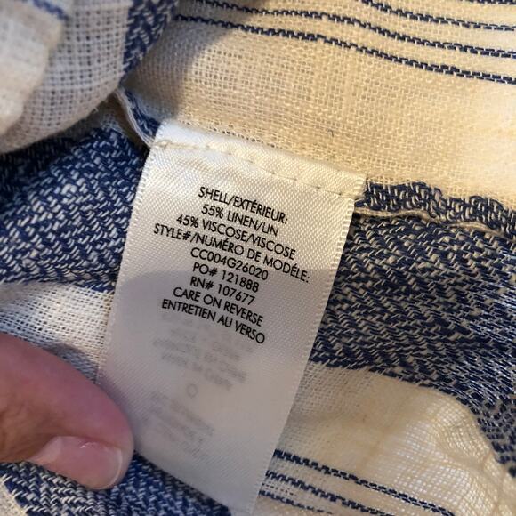 Alice + Olivia blue cream Celestia Flutter sleeve crop top linen stripes Size S - Picture 5 of 5